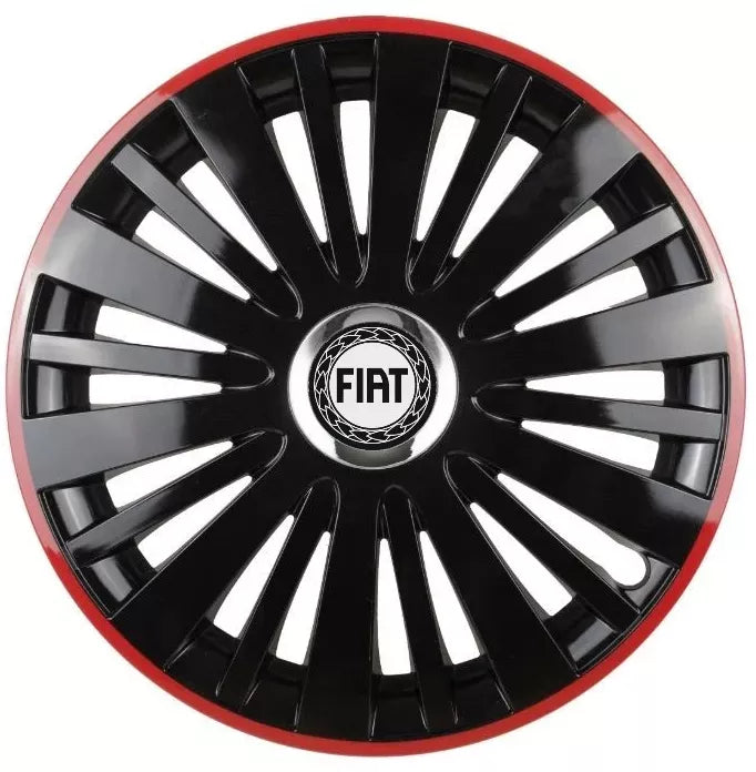 Set 4 Capace Roti pentru Fiat model Falcon Black Cu Rama Rosie R16 FIAT