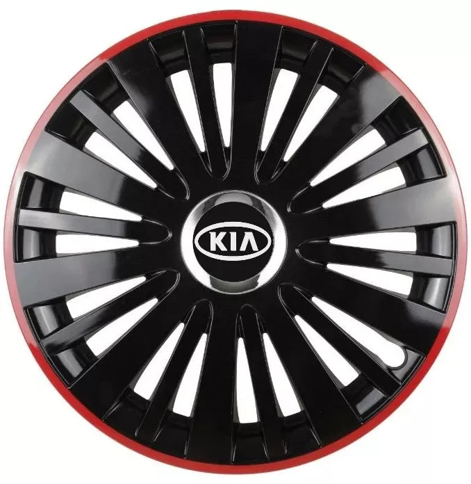 Set 4 Capace Roti pentru Kia model Falcon Black Cu Rama Rosie R15 KIA