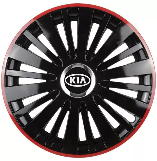 Set 4 Capace Roti pentru Kia model Falcon Black Cu Rama Rosie R14 KIA
