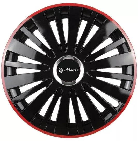 Set 4 Capace Roti pentru Matiz model Falcon Black Cu Rama Rosie R15 MATIZ