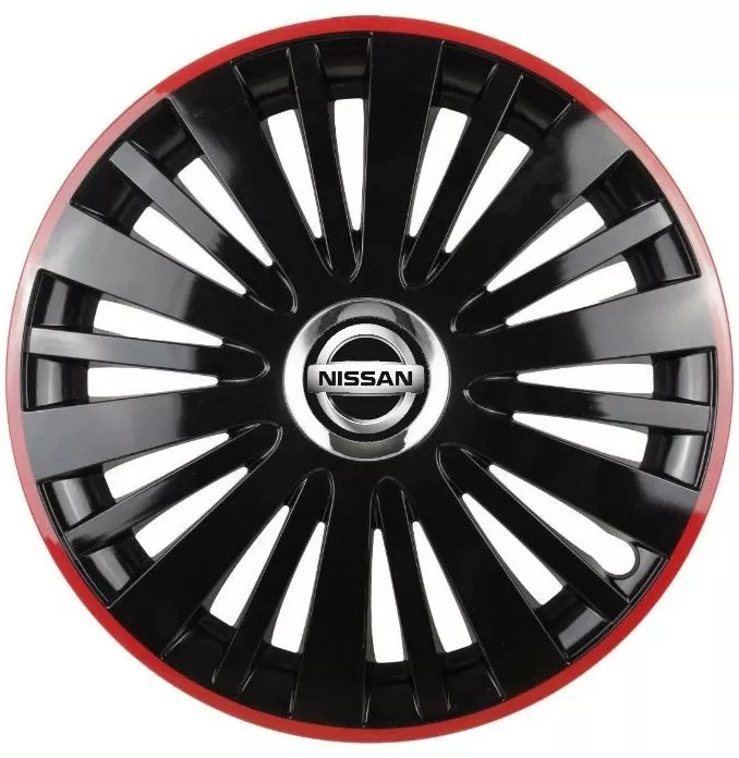 Set 4 Capace Roti pentru Nissan model Falcon Black Cu Rama Rosie R16 NISSAN