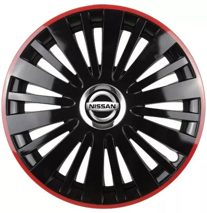 Set 4 Capace Roti pentru Nissan model Falcon Black Cu Rama Rosie R16 NISSAN