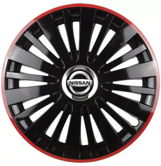 Set 4 Capace Roti pentru Nissan model Falcon Black Cu Rama Rosie R16 NISSAN
