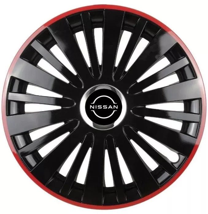 Set 4 Capace Roti pentru Nissan Nou model Falcon Black Cu Rama Rosie R14 NISSAN