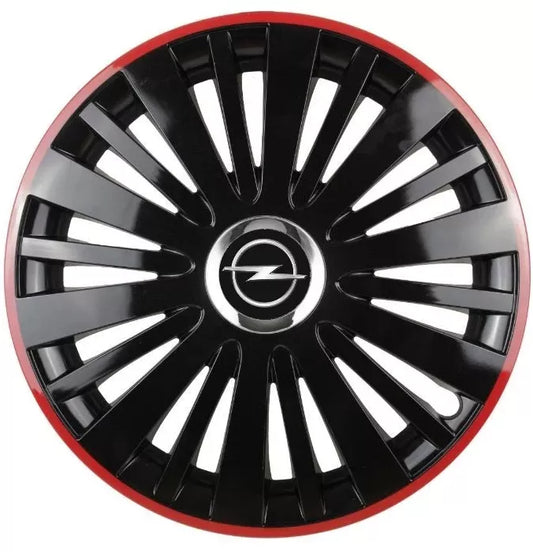 Set 4 Capace Roti pentru Opel model Falcon Black Cu Rama Rosie R16 OPEL