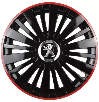 Set 4 Capace Roti pentru Peugeot model Falcon Black Cu Rama Rosie R14