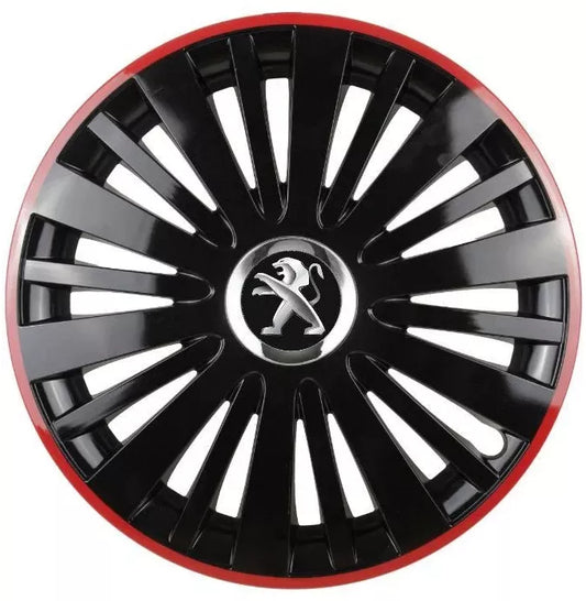 Set 4 Capace Roti pentru Peugeot model Falcon Black Cu Rama Rosie R14