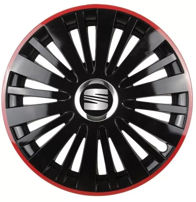 Set 4 Capace Roti pentru Seat model Falcon Black Cu Rama Rosie R16 SEAT