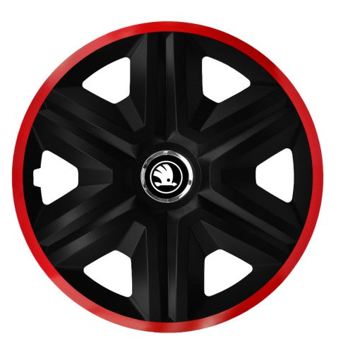 Set 4 Wheel Caps Fast Black Red Frame R16, suitable for Skoda New Black-White