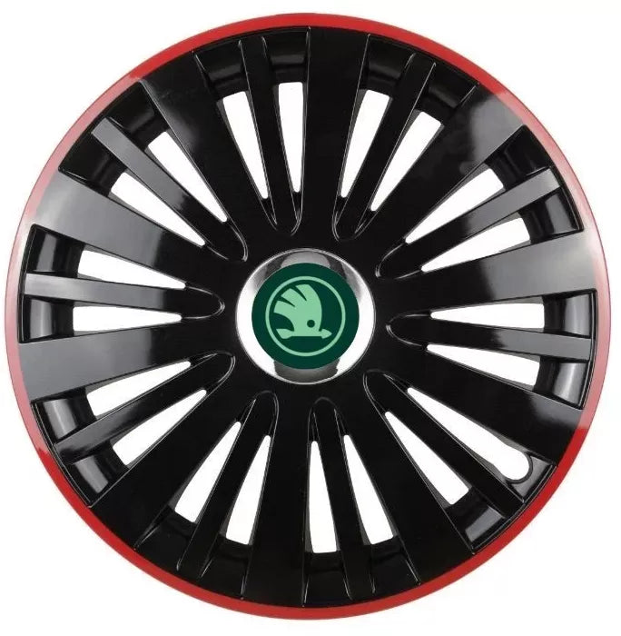 Set 4 Capace Roti pentru Skoda Nou Verde model Falcon Black Cu Rama Rosie R16 SKODA