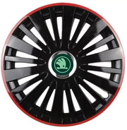 Set 4 Capace Roti pentru Skoda Nou Verde model Falcon Black Cu Rama Rosie R15 SKODA