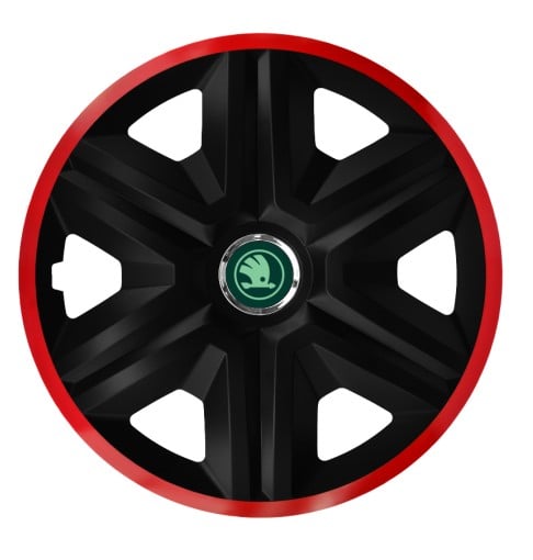 Set 4 Wheel Caps Fast Black Red Frame R15, suitable for Skoda New Green