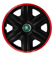 Set 4 Wheel Caps Fast Black Red Frame R14, suitable for Skoda New Green