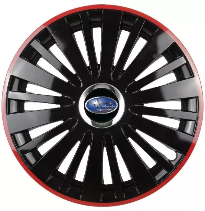 Set 4 Capace Roti pentru Subaru model Falcon Black Cu Rama Rosie R15 SUBARU