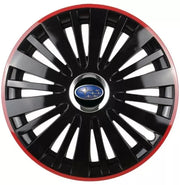 Set 4 Capace Roti pentru Subaru model Falcon Black Cu Rama Rosie R16 SUBARU