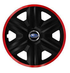 Set 4 Wheel Caps Fast Black Red Frame R14, suitable for Subaru