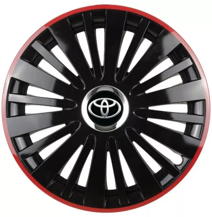 Set 4 Capace Roti pentru Toyota model Falcon Black Cu Rama Rosie R15 TOYOTA