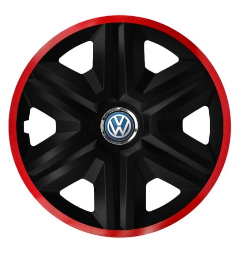 Set 4 Wheel Caps Fast Black Red Frame R15, suitable for Volkswagen