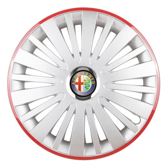 4 darabos dísztárcsa készlet, R16 felnikre alkalmas, Alfa Romeo ezüst Falcon modellhez, piros kerettel