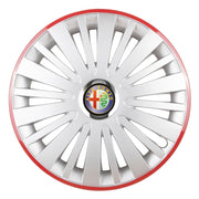 Set 4 Capace Roti, potrivite jantelor de R16, pentru Alfa Romeo, model falcon argintiu cu rama rosie