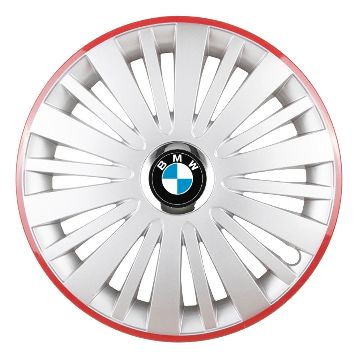 Set 4 Capace Roti, potrivite jantelor de R16, pentru BMW, model falcon argintiu cu rama rosie