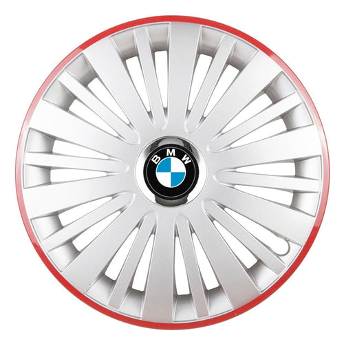 Set 4 Capace Roti, potrivite jantelor de R16, pentru BMW, model falcon argintiu cu rama rosie