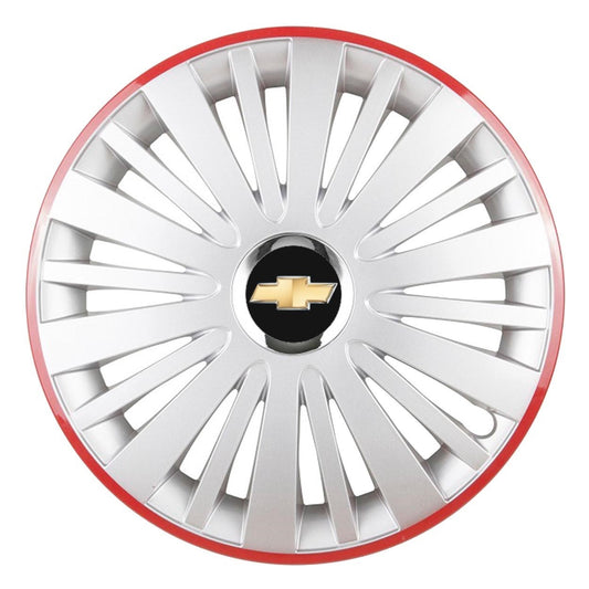 Set 4 Capace Roti, potrivite jantelor de R16, pentru Chevrolet, model falcon argintiu cu rama rosie