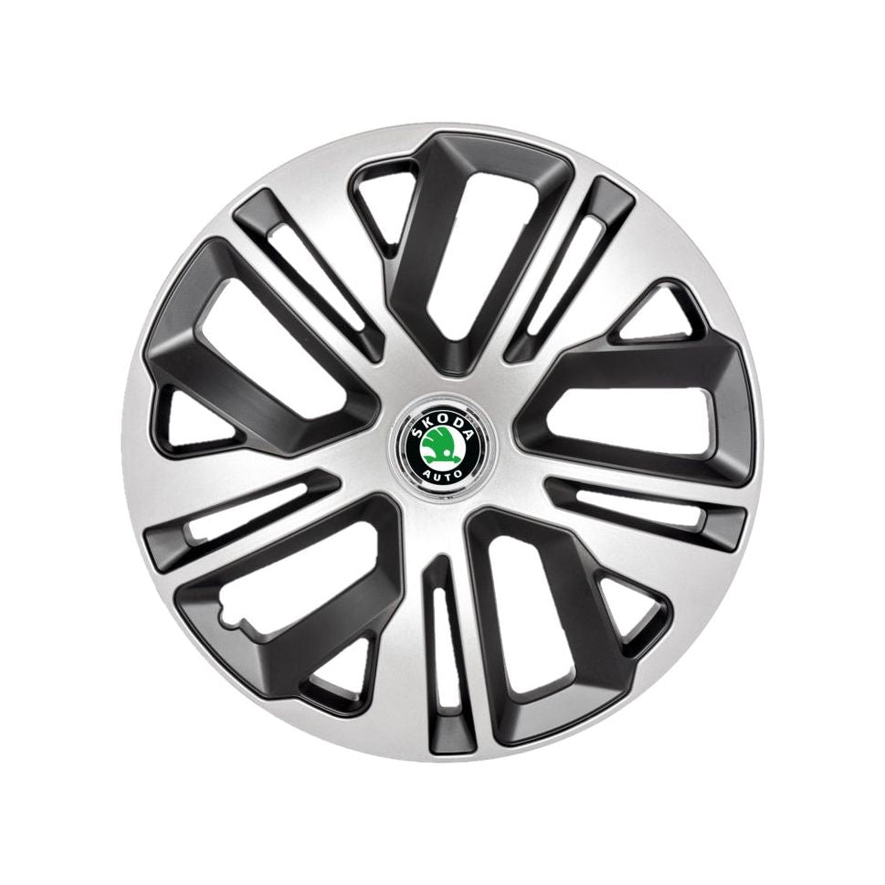Set 4 capace roti Raven Gri-Negru R16, pentru gama auto Skoda