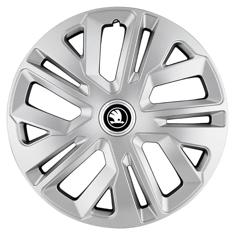 Set 4 Capace Roti Raven Gri R15, pentru Skoda Alb Negru
