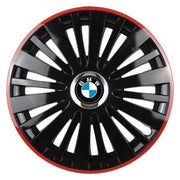 Set 4 capace roti Red/Black cu inel cromat R14 Compatibil Cu BMW