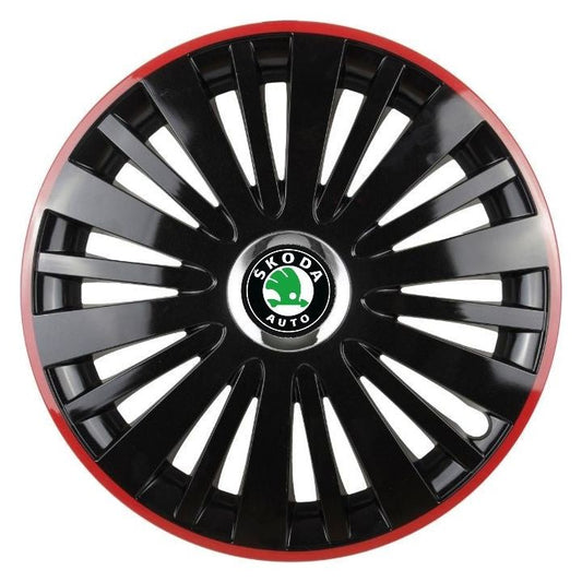 Set 4 capace roti Red/Black cu inel cromat R14 Compatibil Cu Skoda
