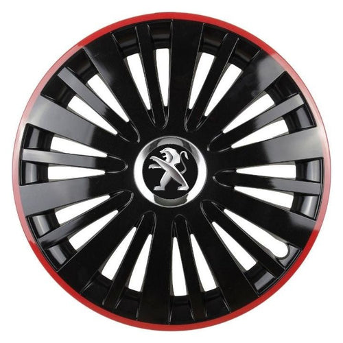 Set 4 capace roti Red/Black cu inel cromat R14 Compatibil Cu Peugeot