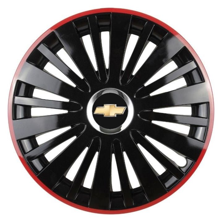 4 db-os piros/fekete keréktárcsák krómozott gyűrűvel R14 Chevrolet-kompatibilis