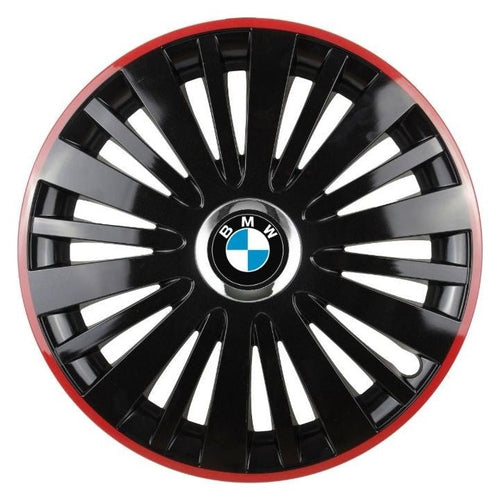 Set 4 capace roti Red/Black cu inel cromat R15 Compatibil Cu BMW