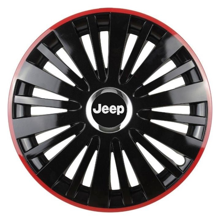 Set 4 capace roti Red/Black cu inel cromat R15 Compatibil Cu Jeep