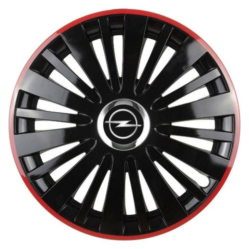Комплект 4 таса Red/Black с хромиран ринг R15 съвместим с Opel