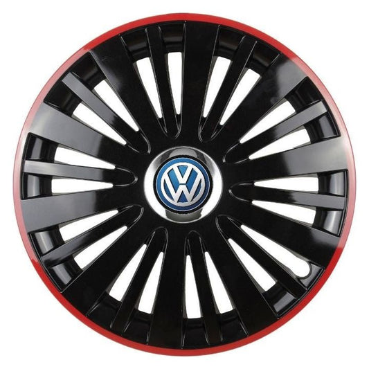 Set 4 capace roti Red/Black cu inel cromat R15 Compatibil Cu Volkswagen