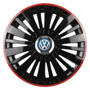 Set 4 capace roti Red/Black cu inel cromat R15 Compatibil Cu Volkswagen
