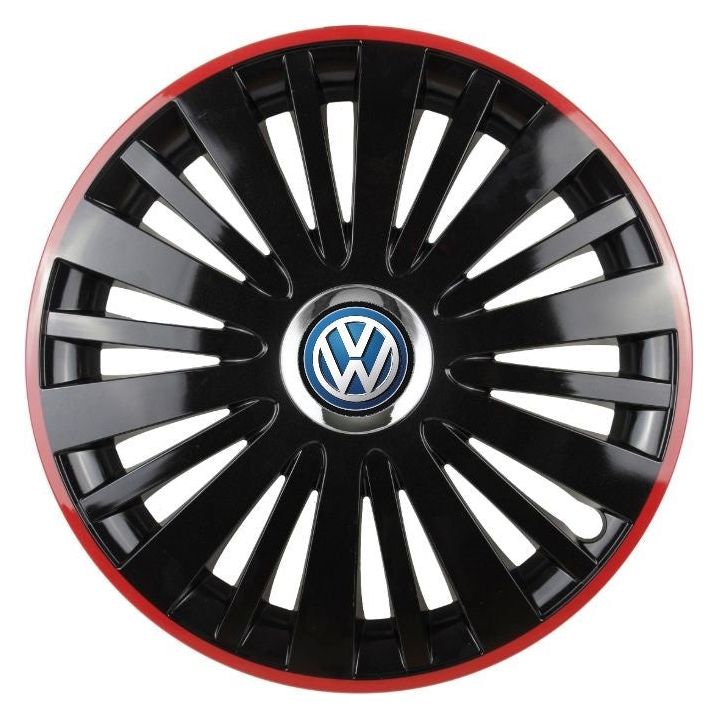 Set 4 capace roti Red/Black cu inel cromat R16 Compatibil Cu Volkswagen