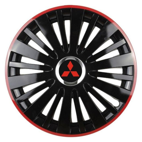 Set 4 capace roti Red/Black cu inel cromat R16 Compatibil Cu Mitsubishi