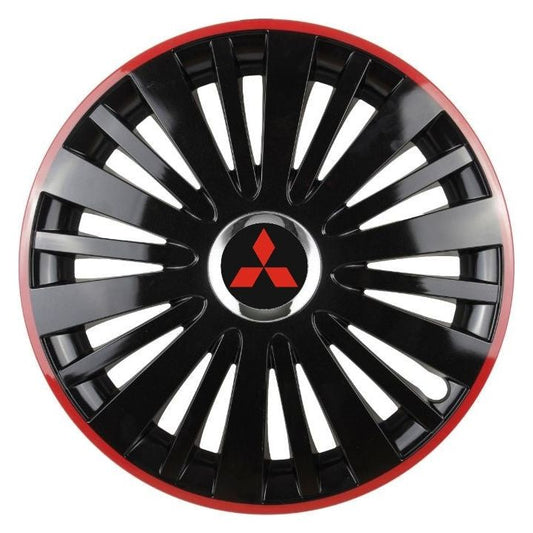 Set 4 capace roti Red/Black cu inel cromat R16 Compatibil Cu Mitsubishi