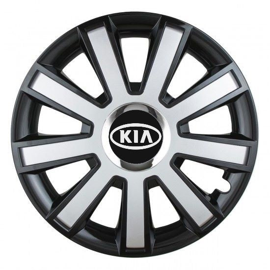 Set 4 capace roti Silver/black cu inel cromat R14 pentru gama auto Kia
