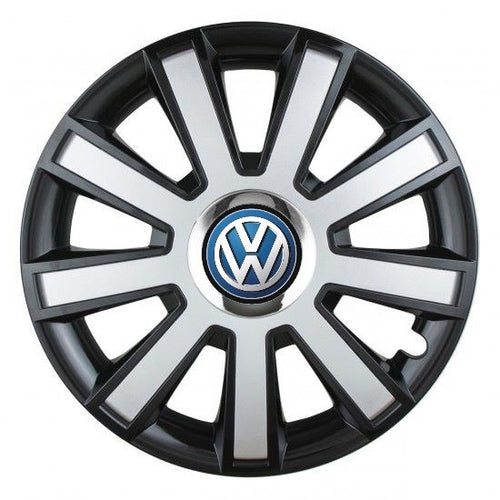 Set 4 capace roti Silver/black cu inel cromat R14 Compatibil Cu Volkswagen