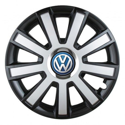 Set 4 capace roti Silver/black cu inel cromat R14 Compatibil Cu Volkswagen