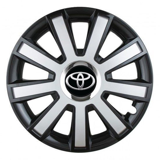 Set 4 capace roti Silver/black cu inel cromat R14 Compatibil Cu Toyota