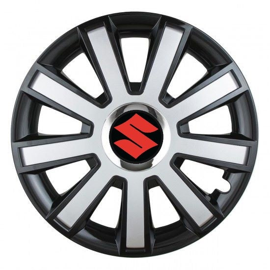 Set 4 capace roti Silver/black cu inel cromat R14 pentru gama auto Suzuki