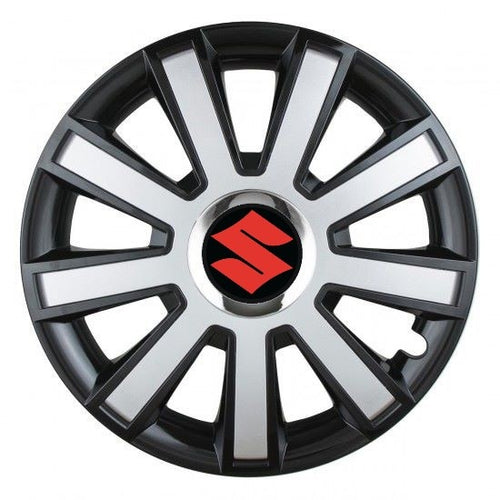 Set 4 capace roti Silver/black cu inel cromat R14 Compatibil Cu Suzuki