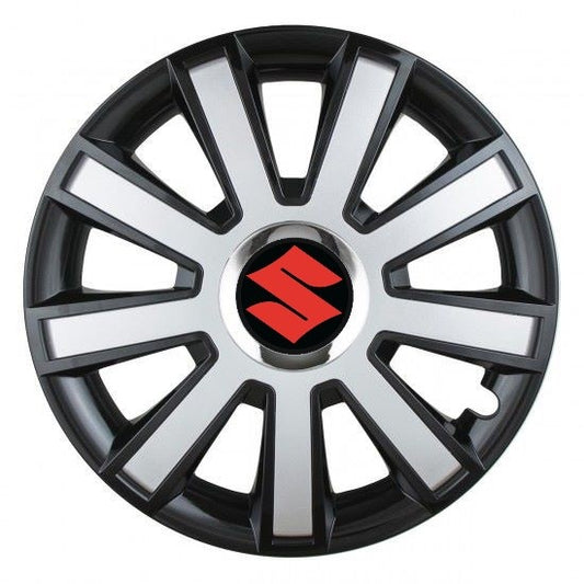 Set 4 capace roti Silver/black cu inel cromat R14 Compatibil Cu Suzuki