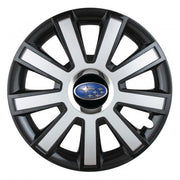 Set 4 capace roti Silver/black cu inel cromat R14 Compatibil Cu Subaru
