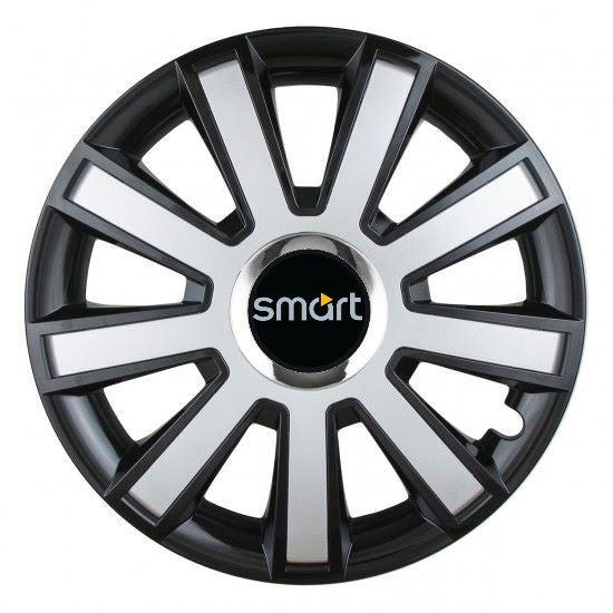 Set 4 capace roti Silver/black cu inel cromat R14 pentru gama auto Smart